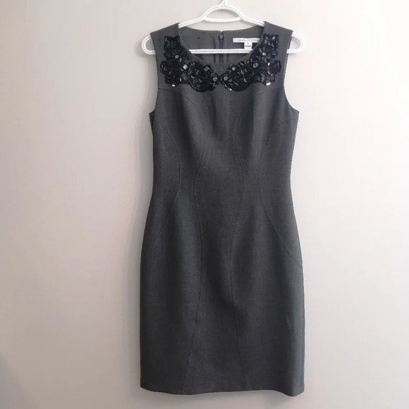 Diane Von Furstenberg Mackenzie Sheath Dress Embellished Jewel Neckline Gray 10 - Picture 2 of 14